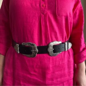 Revolve Women's Double Buckle Black Belt | New No Tags | Size S/M 94CM